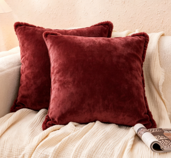 Burgundy Chenille Soft Living Room Decorative Throw Pillow Cover