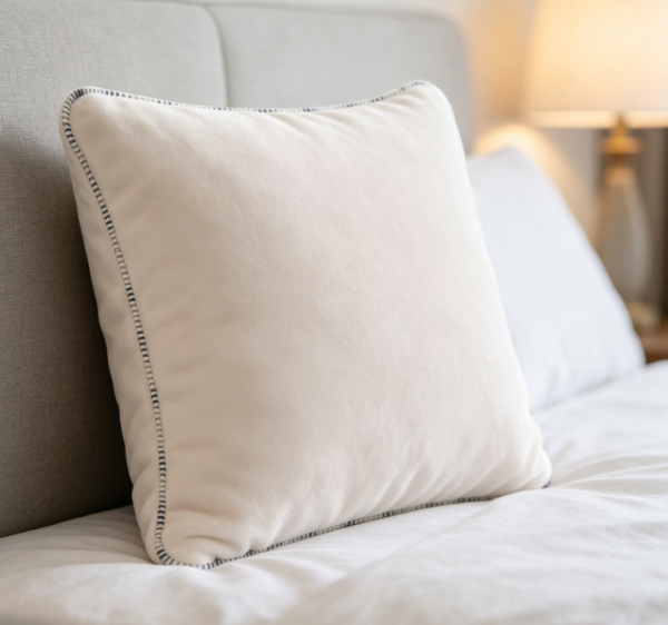 Soft pillow decorated with white textured stitching