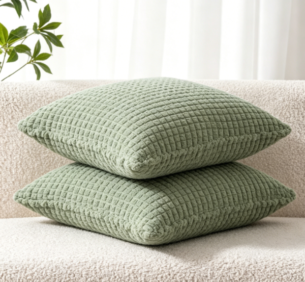 Two piece sage green striped corduroy country pillowcases