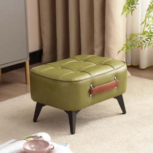 Vintage faux leather upholstered foot rest with solid wood frame, multi-functional ottoman for living room, entryway and office
